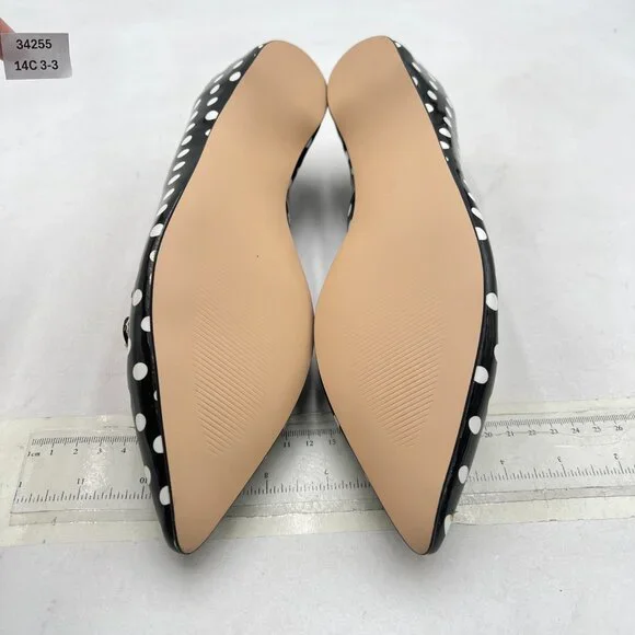 YDN Black Polka Dot Hidden Low Heels Pumps Pointed Toe Slip on Straps Shoes - Picture 7 of 8